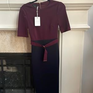 Ted Baker Navy and Maroon D Ring detailed dress